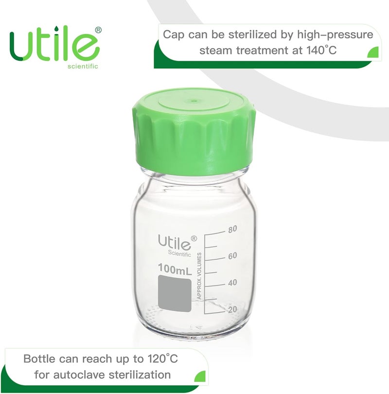 UTILE Media Bottle, 3.3 Borosilicate Glass Bottles with GL45 Screw Caps, 6pcs of 100ml(3.38oz) Lab Media Bottles, PP Material Media Storage Bottle, 4038.0100.6 - Image 4